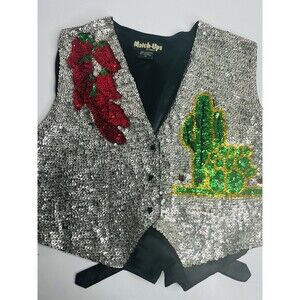 Match Ups Sequin Vest Unisex M Hot Chilli Peppers Cactus Scene Full Sequin